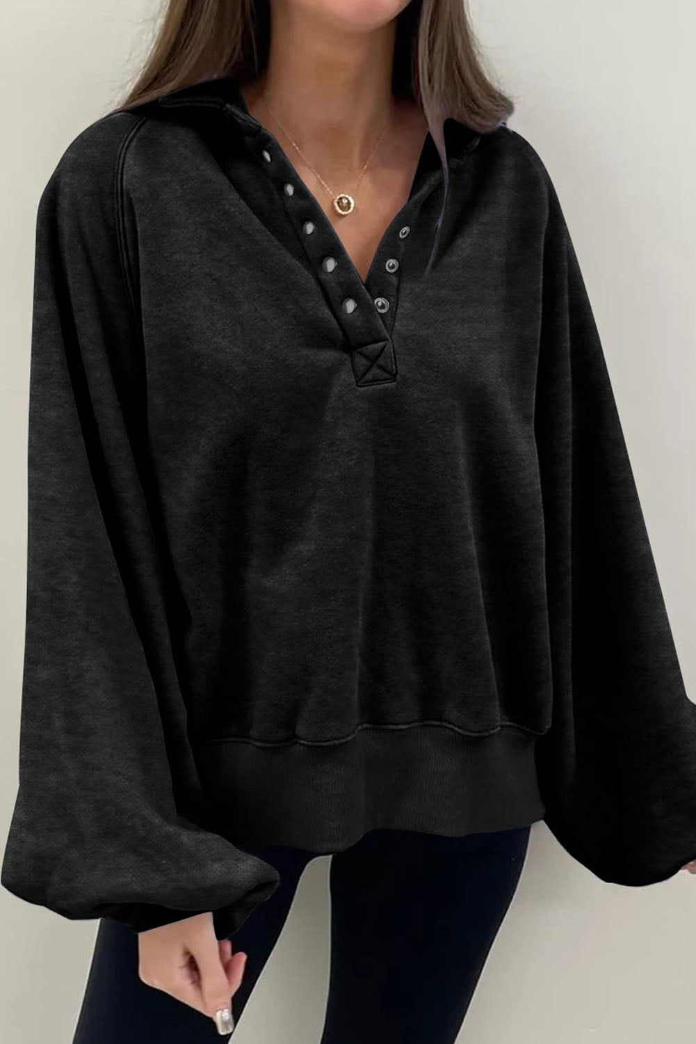 Oversized-Sweatshirt mit Druckknöpfen Für Frauen Mivona