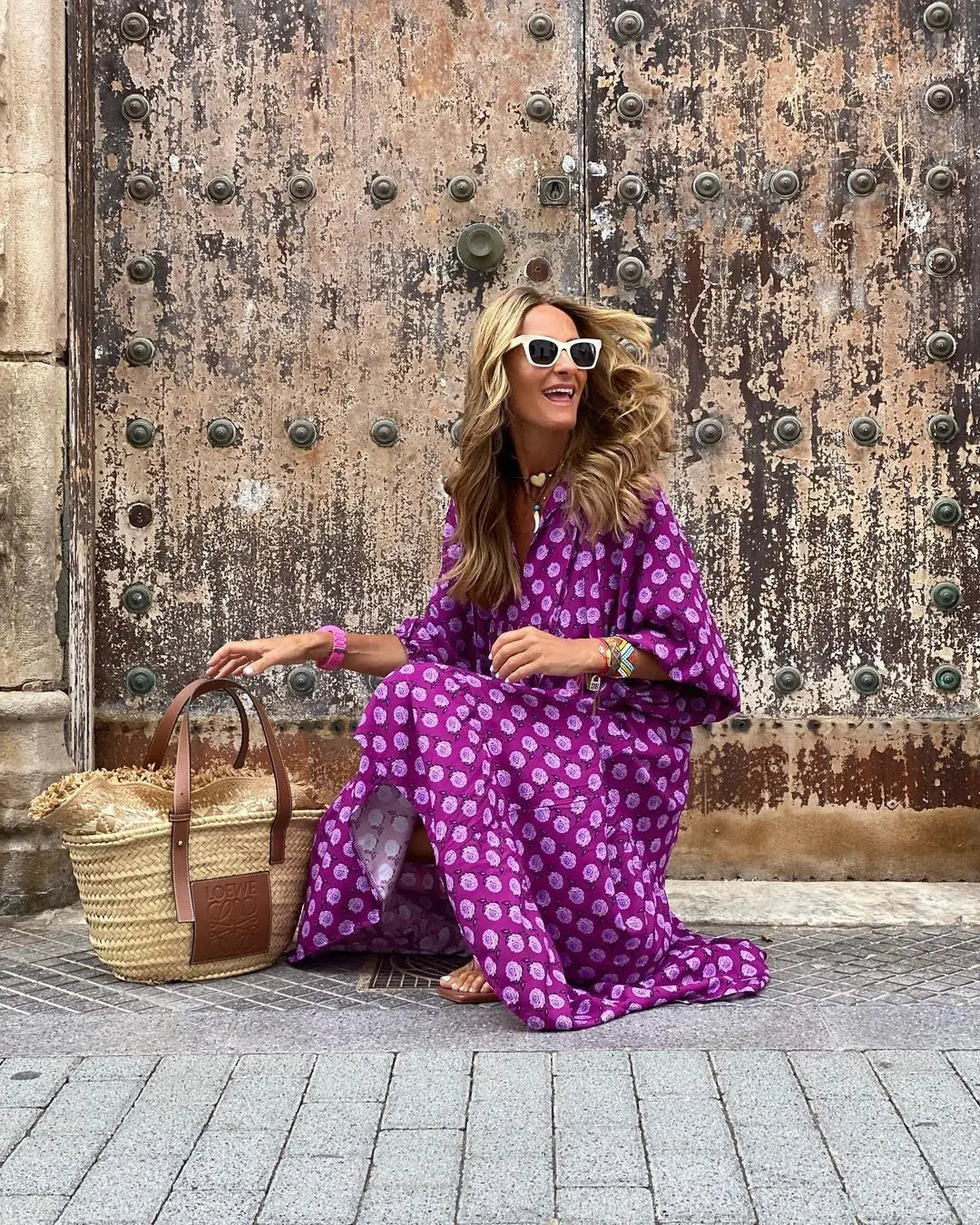 Vintage-Boho-Kleid mit floralem Muster Für Frauen Mivona