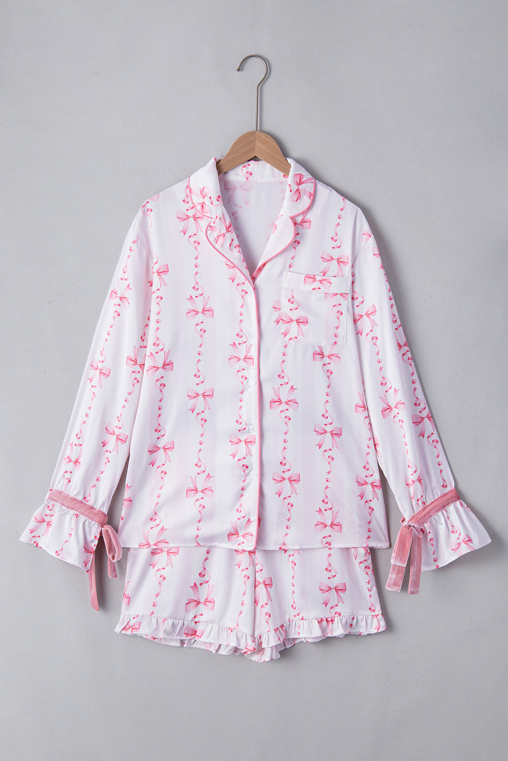 Pinkes Satin-Pyjama-Set Mit Schleifen-Detail Für Frauen Mivona