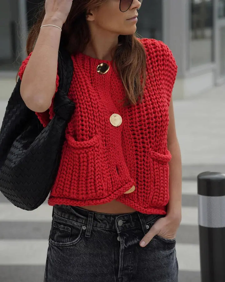 Elegante ärmellose kurze Strickjacke für Frauen Mivona