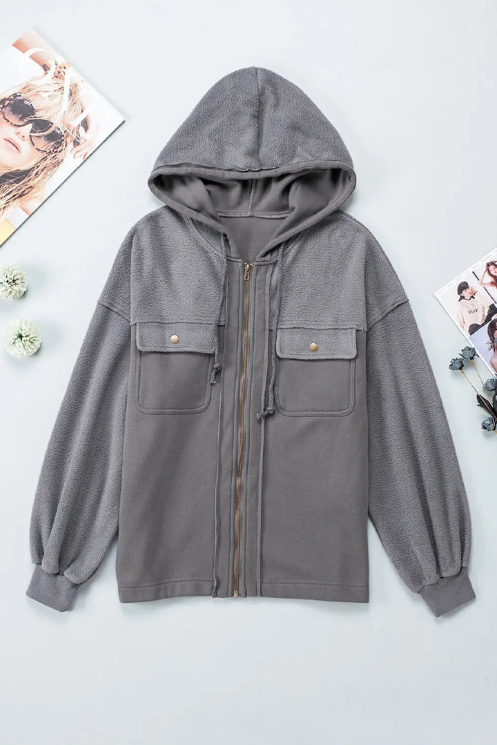Große Kapuzenjacke mit Reißverschluss und Pattentaschen Für Frauen Mivona