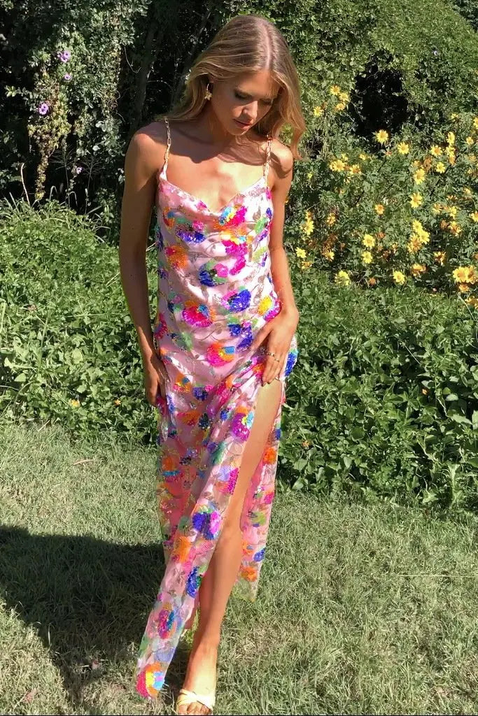 Elegantes Florales Midikleid Mit Schlitz Für Frauen Mivona