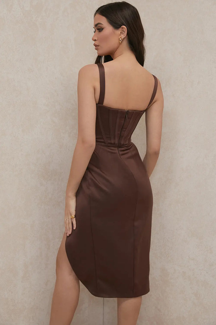Midikleid aus Satin mit Plisseefalten und fließendem Glanz für Frauen Mivona