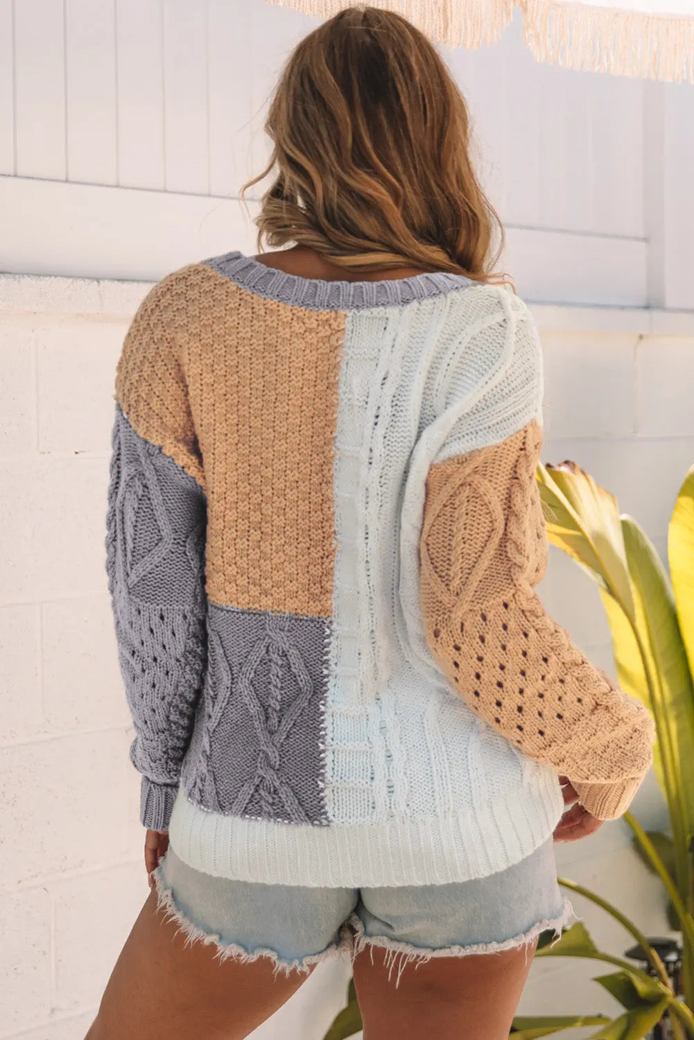 Patchwork Zopfmuster Strickpullover Perfekt Für Winter Damen