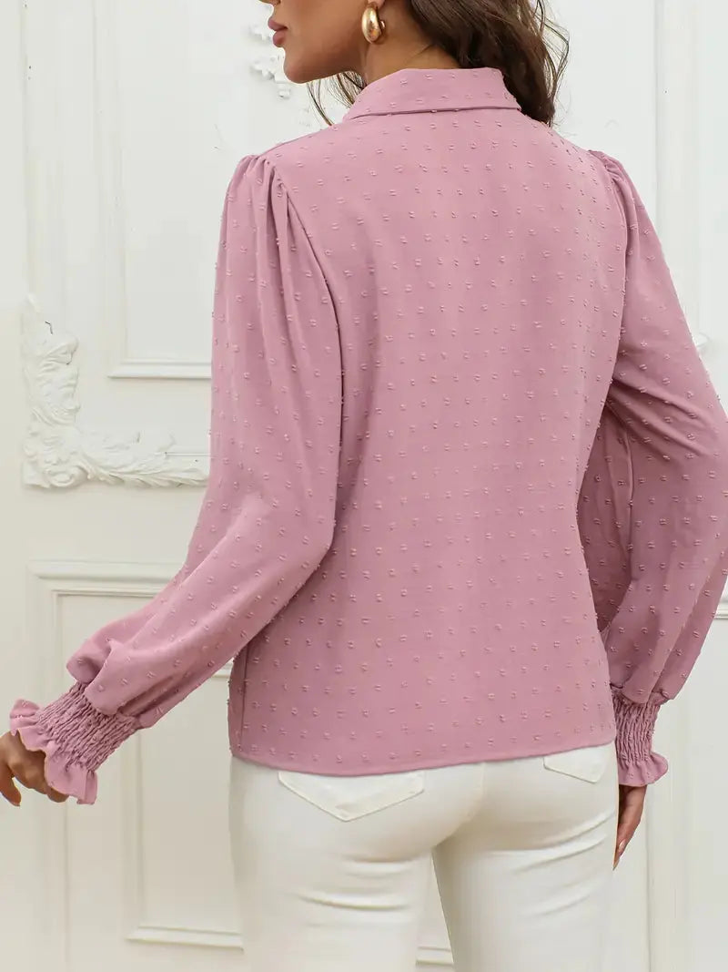 Gepunktete Bluse mit Knopfleiste und Smokärmeln für Frauen Mivona