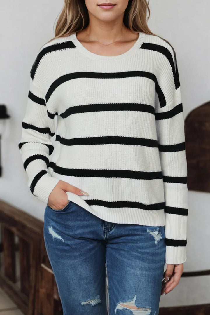Gestreifter Strickpullover mit Knopf-Details Für Frauen Mivona