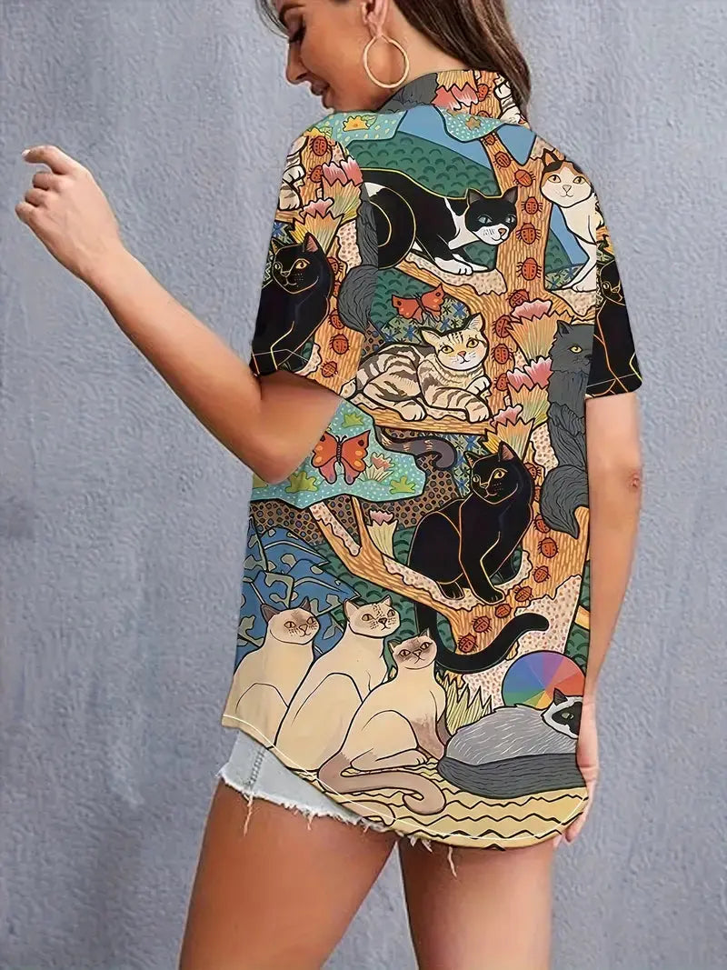 Künstlerisches Kurzarm-Shirt mit einzigartigem Design für Damen Mivona