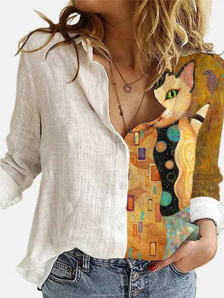 Baumwoll-Leinen-Bluse mit Knopfleiste für Damen