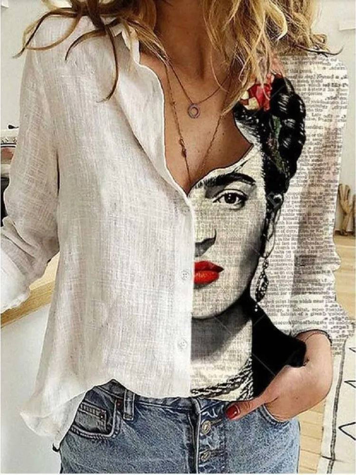 Baumwoll-Leinen-Bluse mit Knopfleiste für Damen
