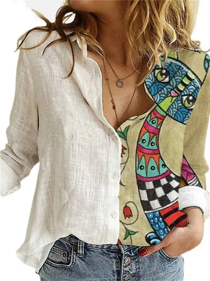 Baumwoll-Leinen-Bluse mit Knopfleiste für Damen