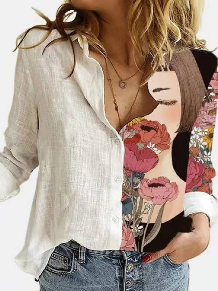 Baumwoll-Leinen-Bluse mit Knopfleiste für Damen