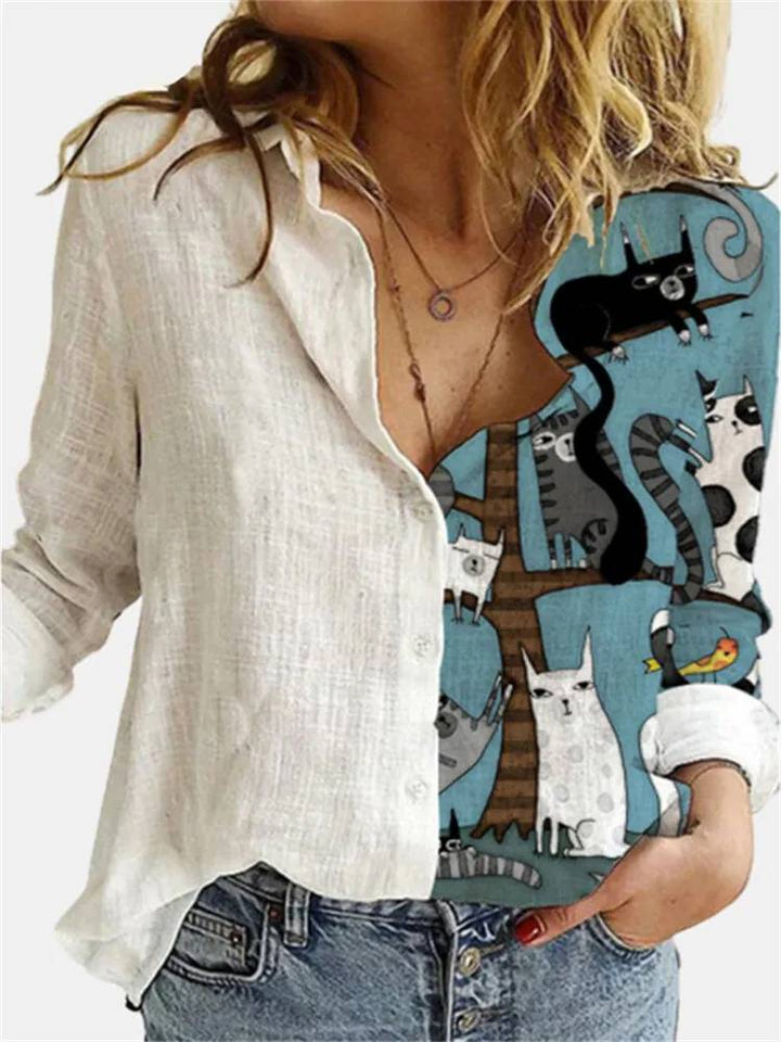 Baumwoll-Leinen-Bluse mit Knopfleiste für Damen
