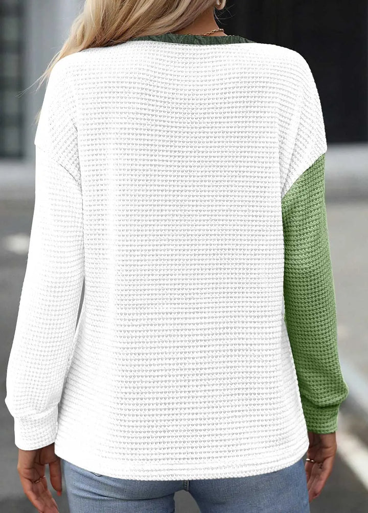 Stilvolles Rundhals-Sweatshirt Mit Langem Patchwork-Ärmel Für Frauen Mivona