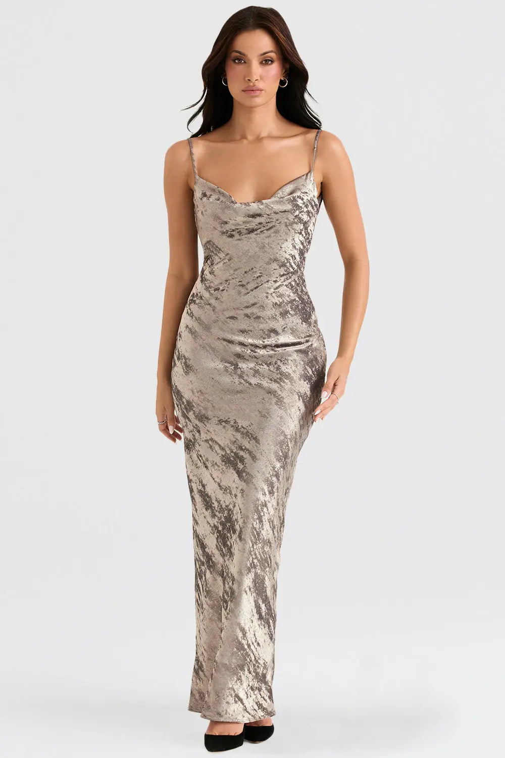 Maxikleid aus Zinn Satin mit Glänzendem Finish für Frauen Mivona