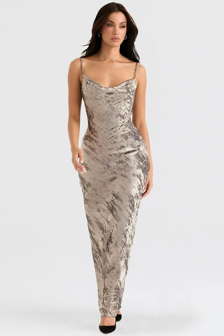 Maxikleid aus Zinn Satin mit Glänzendem Finish für Frauen Mivona