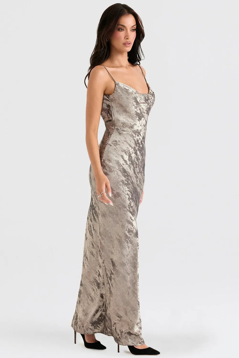 Maxikleid aus Zinn Satin mit Glänzendem Finish für Frauen Mivona