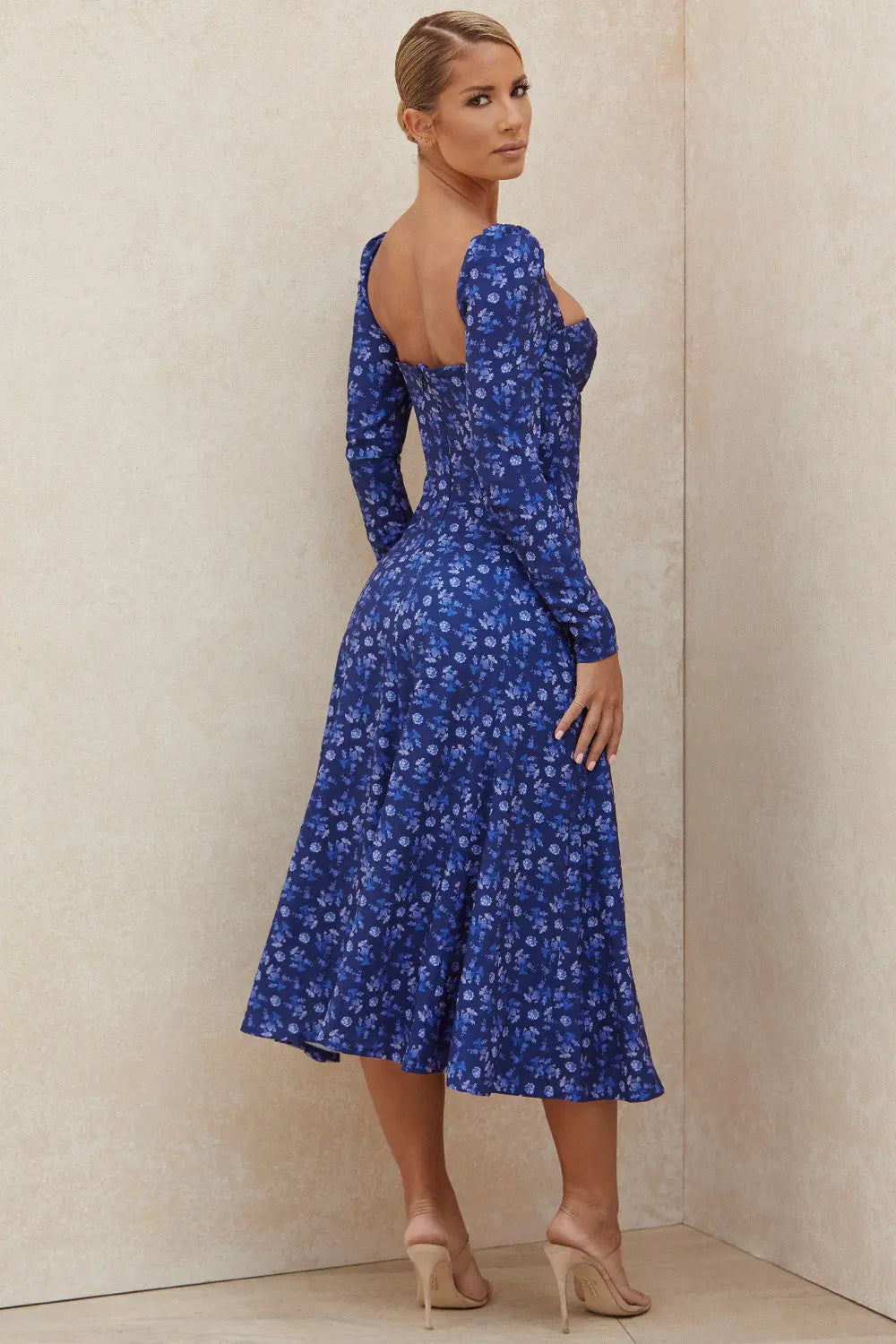 Farbiges Midikleid mit Puffärmeln und Blumenmuster für Frauen Mivona