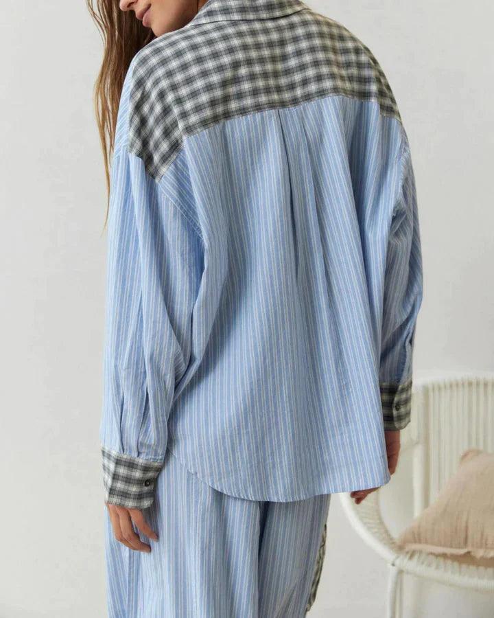 Klassisches Kariertes Pyjama-Set mit langen Ärmeln und Hose Für Frauen Mivona