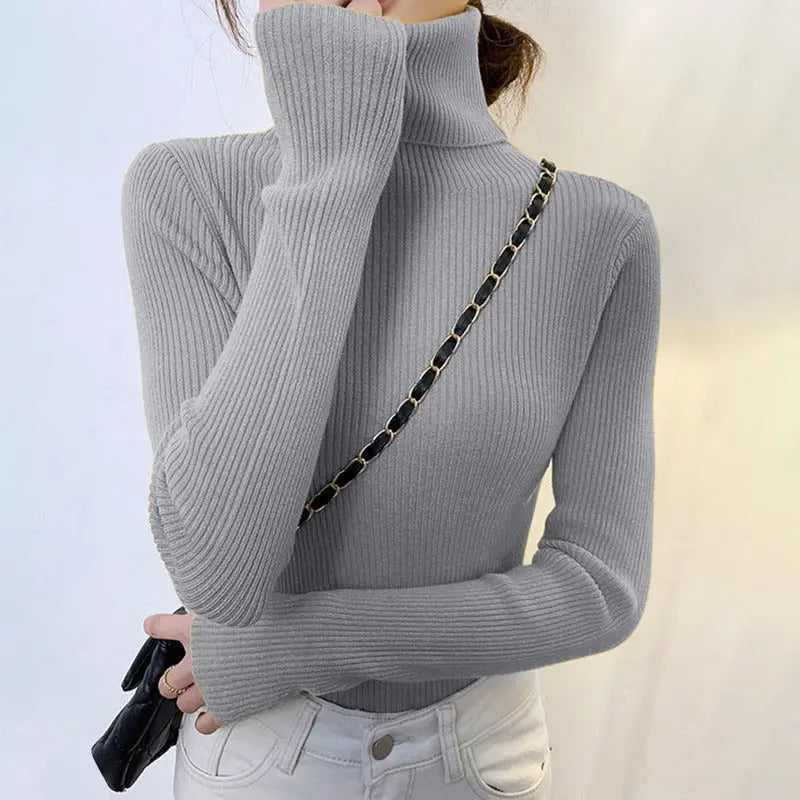 Gerippter Rollkragenpullover Mit Schmaler Passform Für Frauen Mivona