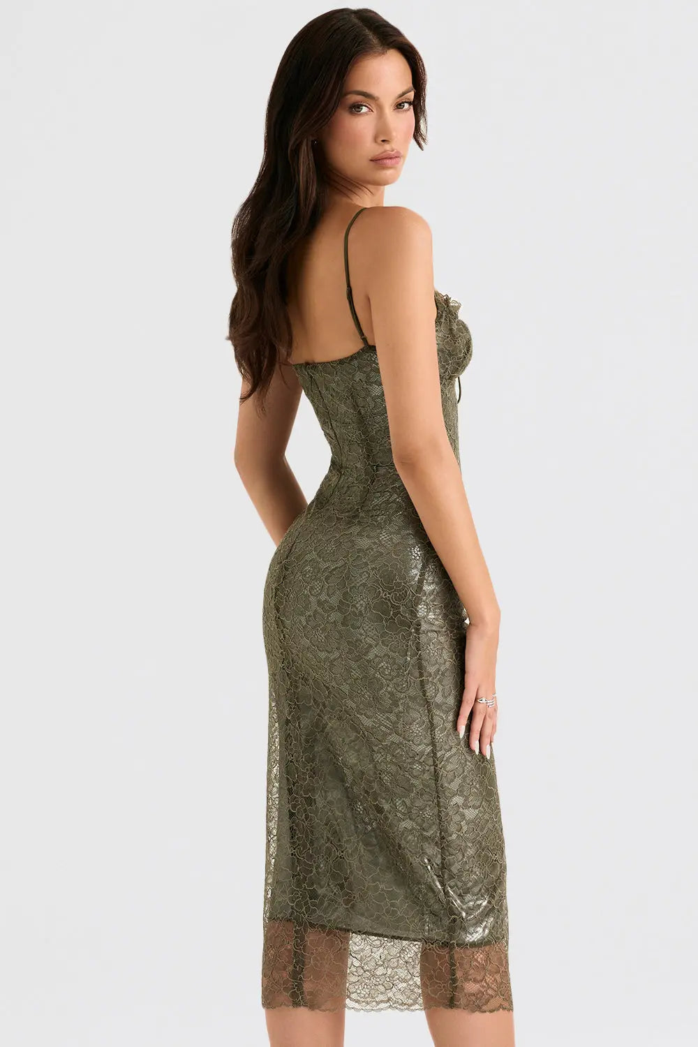 Olivgrünes Spitzen Midikleid mit Zeitloser Eleganz für Frauen Mivona