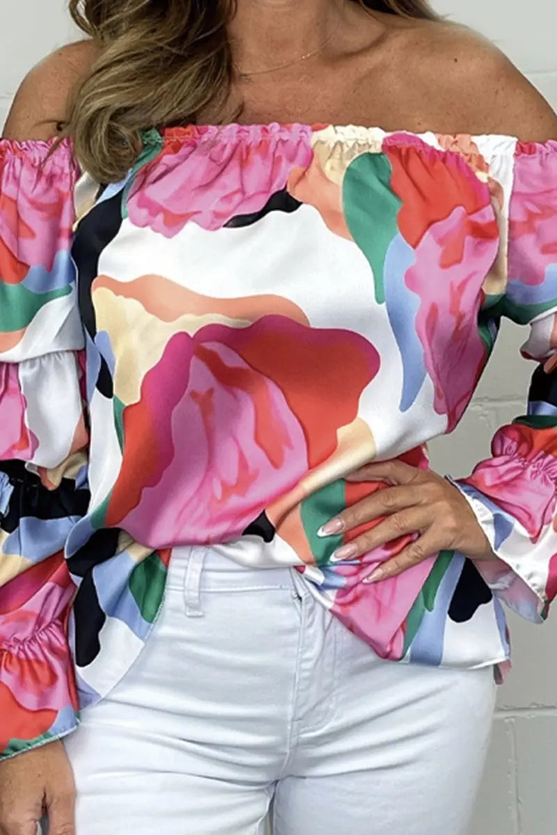Schulterfreies Satin-Top mit floralem Print für Frauen Mivona