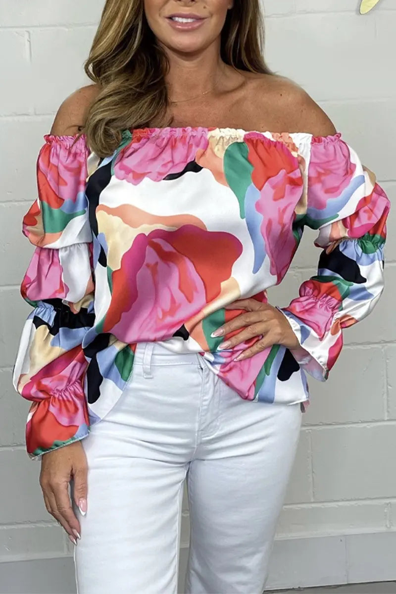 Schulterfreies Satin-Top mit floralem Print für Frauen Mivona
