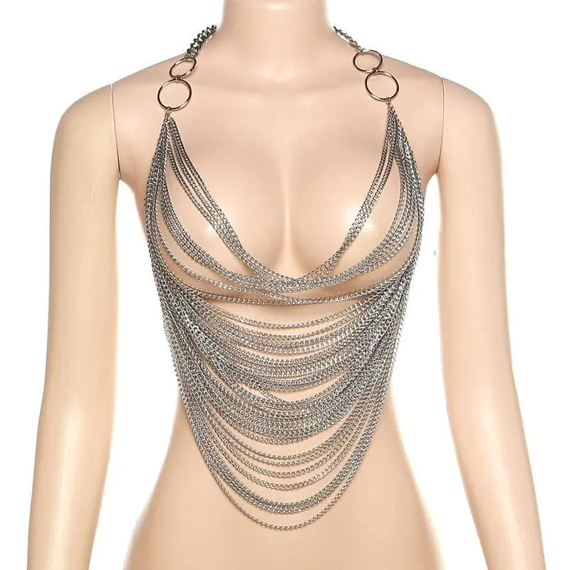 Crop Top mit Kettendetail und offenem Rücken für Frauen Mivona