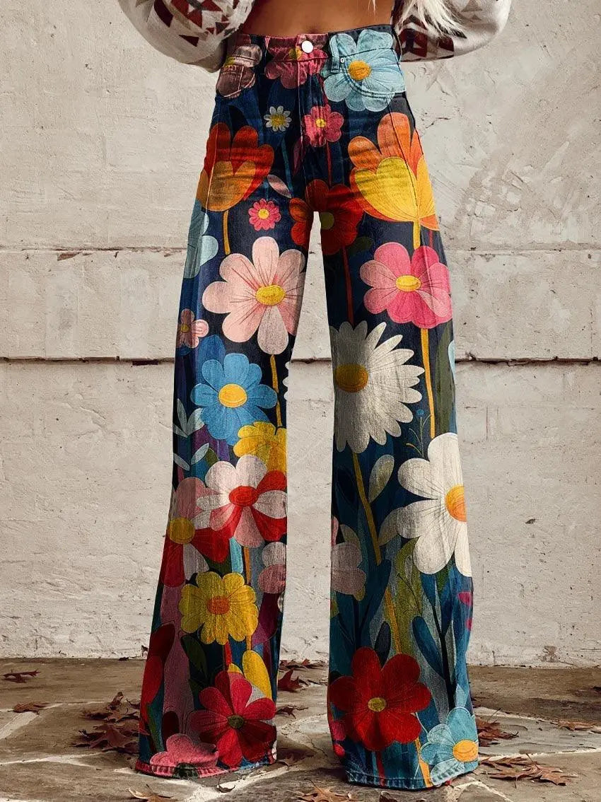 Hose mit hohem Bund und Blumenmuster für Damen Mivona