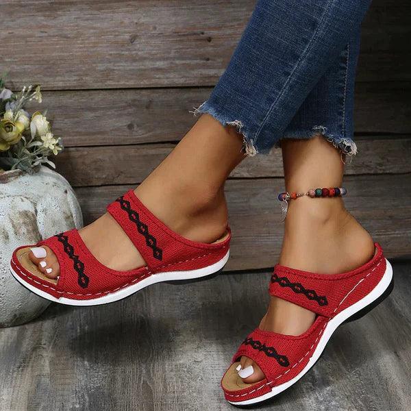 Boho-Sandalen mit offener Zehenpartie und bestickten Riemen für Frauen Mivona