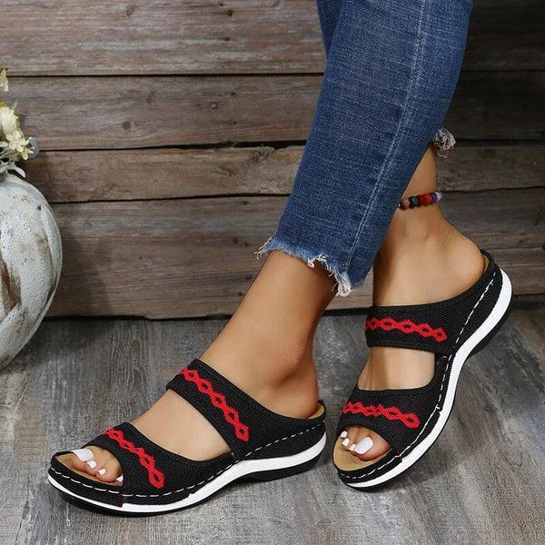 Boho-Sandalen mit offener Zehenpartie und bestickten Riemen für Frauen Mivona