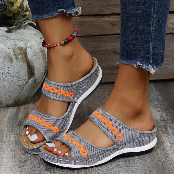 Boho-Sandalen mit offener Zehenpartie und bestickten Riemen für Frauen Mivona