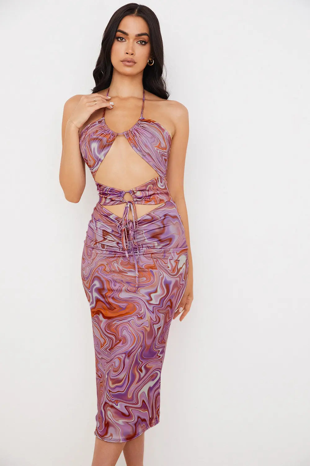 Lila Midikleid mit Auffälligen Cut Outs für Frauen Mivona