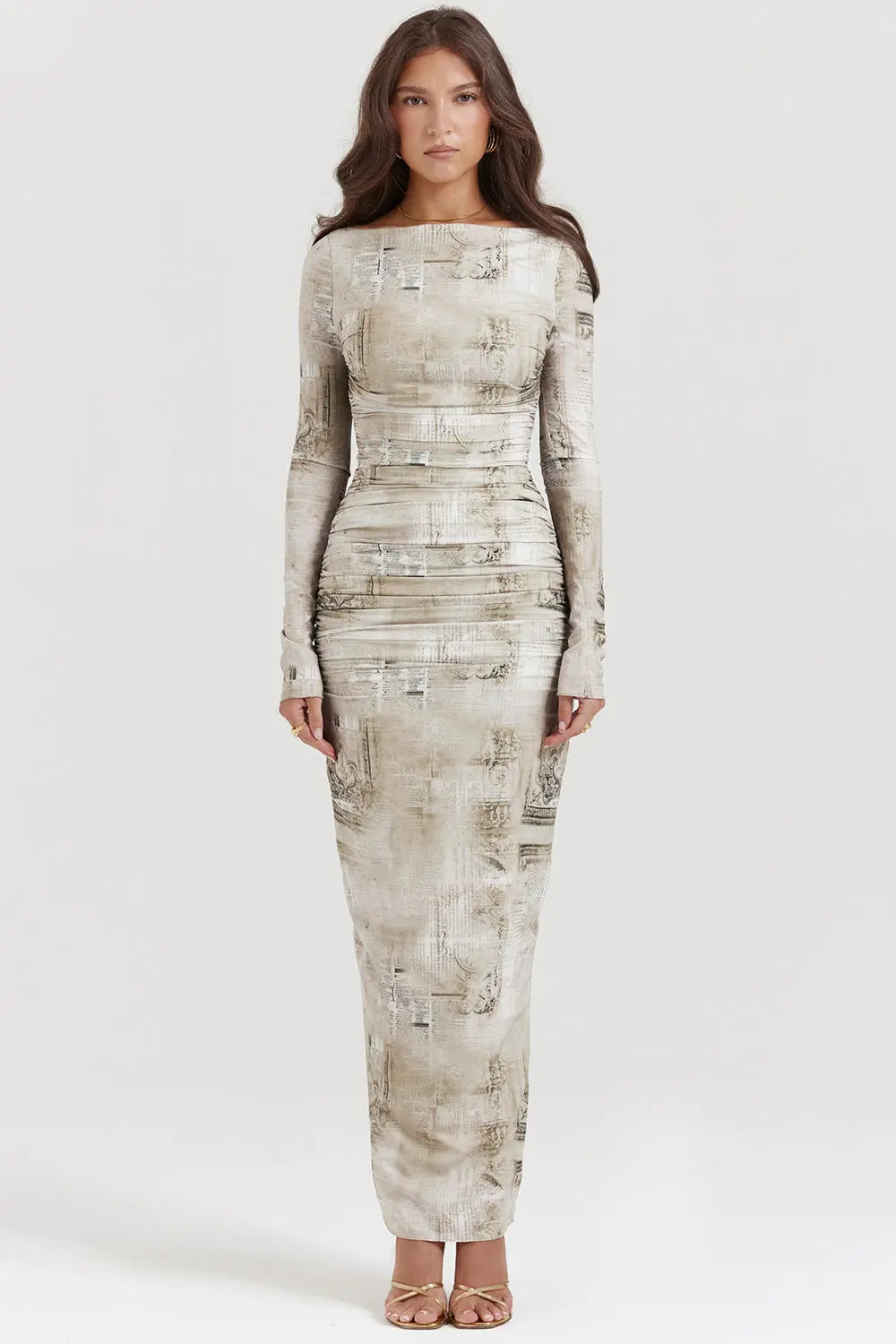 Maxikleid mit Salbei Print und natürlicher Eleganz für Frauen - Mivona