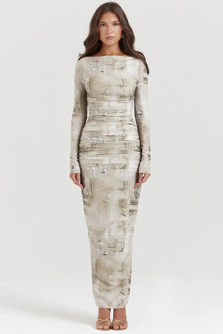Maxikleid mit Salbei Print und natürlicher Eleganz für Frauen - Mivona