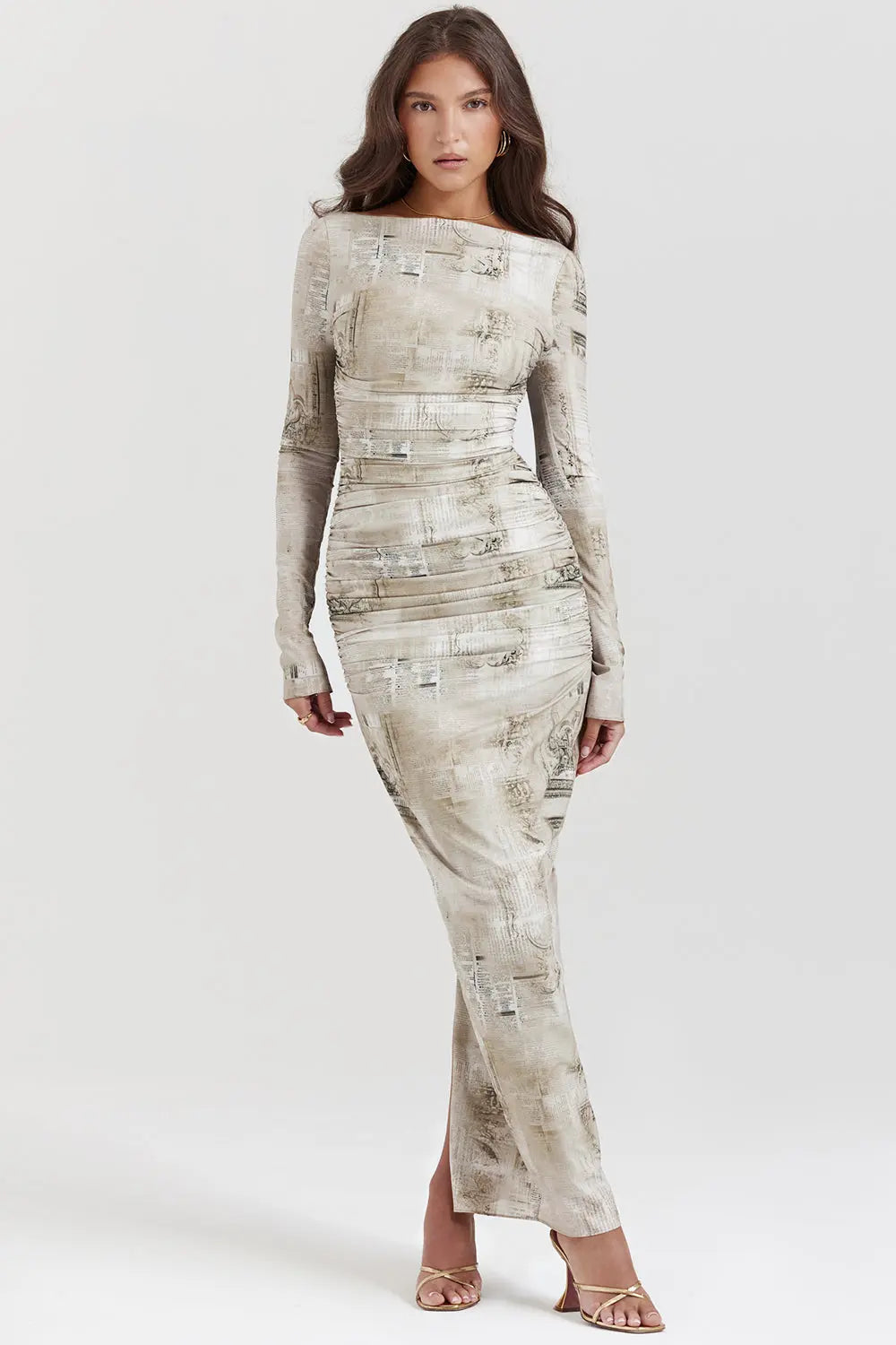 Maxikleid mit Salbei Print und natürlicher Eleganz für Frauen - Mivona