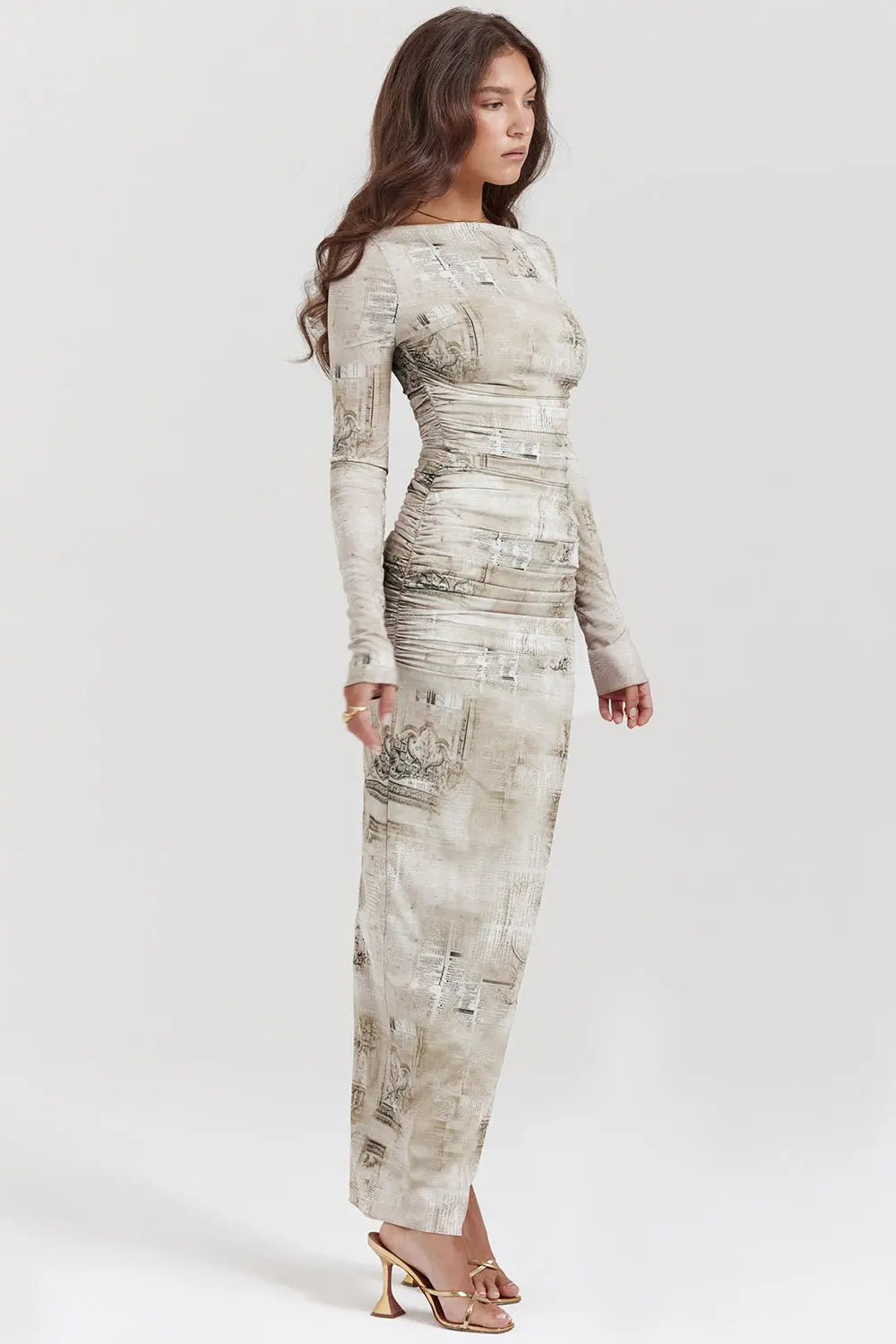 Maxikleid mit Salbei Print und natürlicher Eleganz für Frauen - Mivona