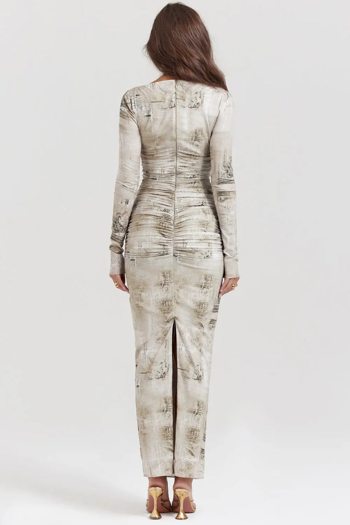 Maxikleid mit Salbei Print und natürlicher Eleganz für Frauen - Mivona