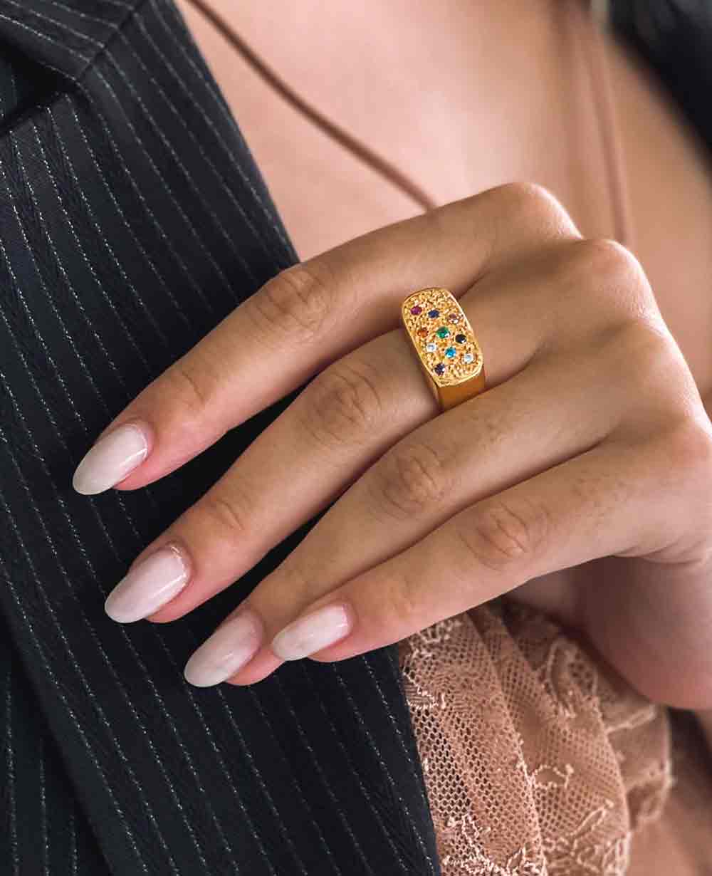 Gold Multicolour Ring mit Perlenakzenten Für Frauen Mivona