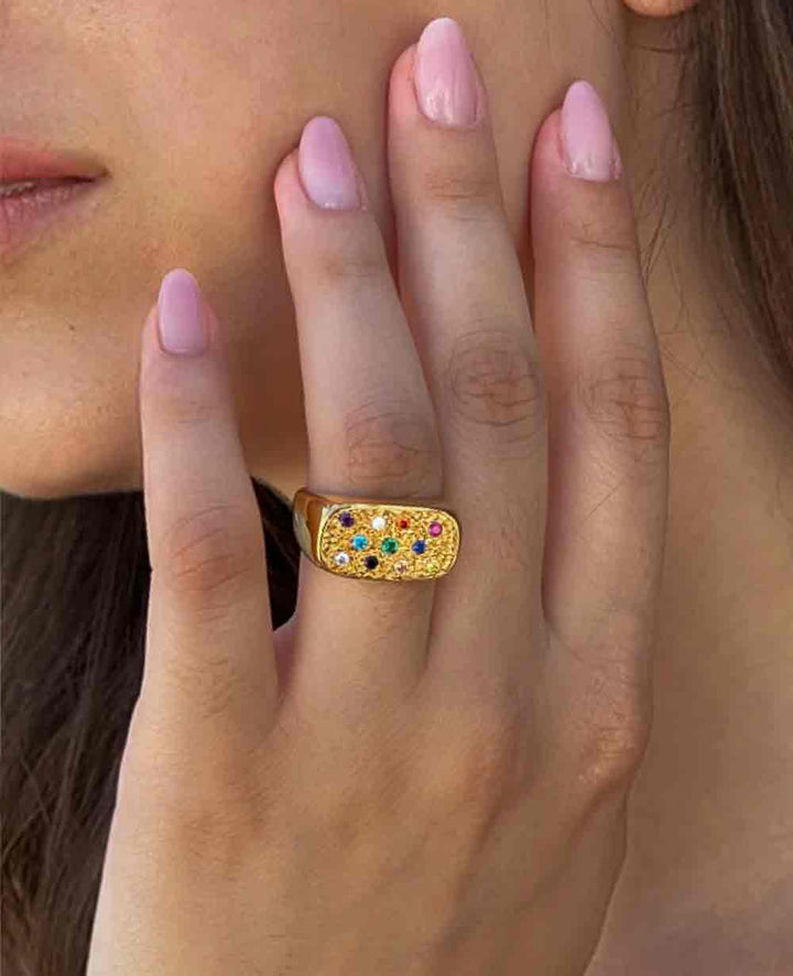 Gold Multicolour Ring mit Perlenakzenten Für Frauen Mivona