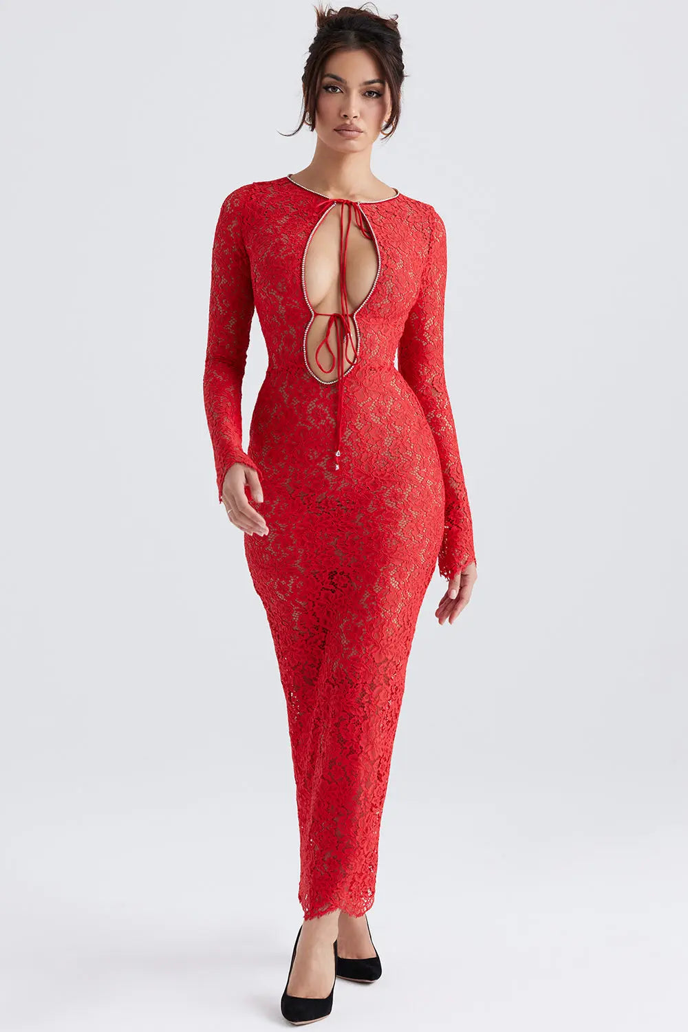Rotes Spitzen Maxikleid für Frauen Mivona