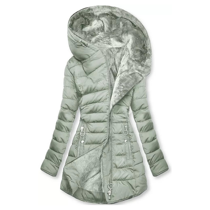 Asymmetrische Steppjacke mit Kapuze für Winter Damen