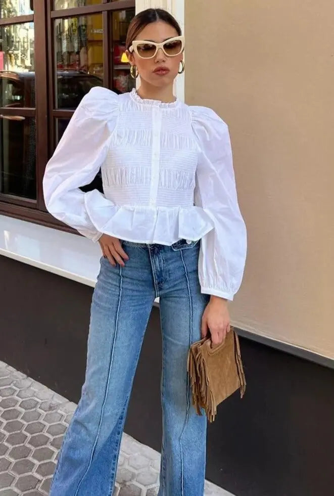 Weiße Bluse mit eleganter Passform für Damen Mivona