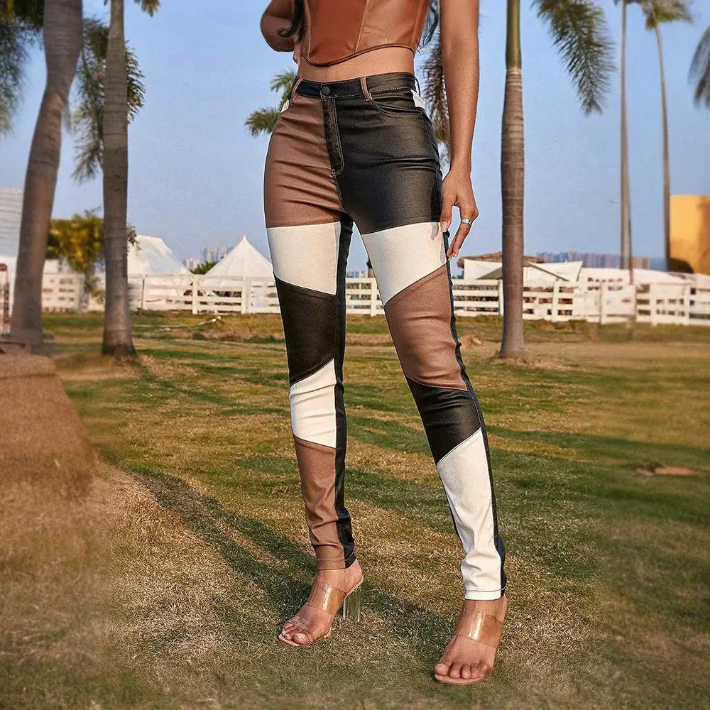 Color Block Skinnyhose mit modernem Kontrastdesign für Frauen Mivona
