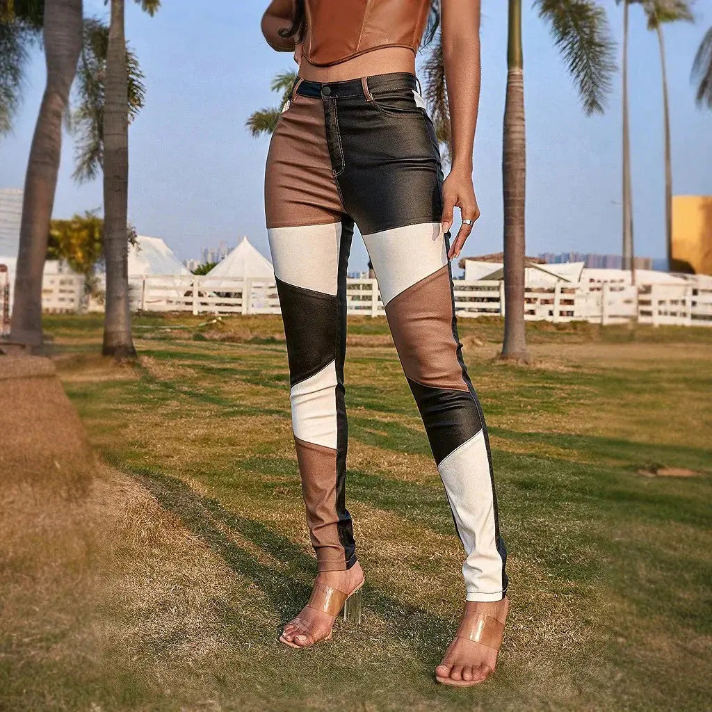Color Block Skinnyhose mit modernem Kontrastdesign für Frauen Mivona