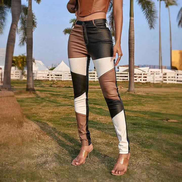 Color Block Skinnyhose mit modernem Kontrastdesign für Frauen Mivona