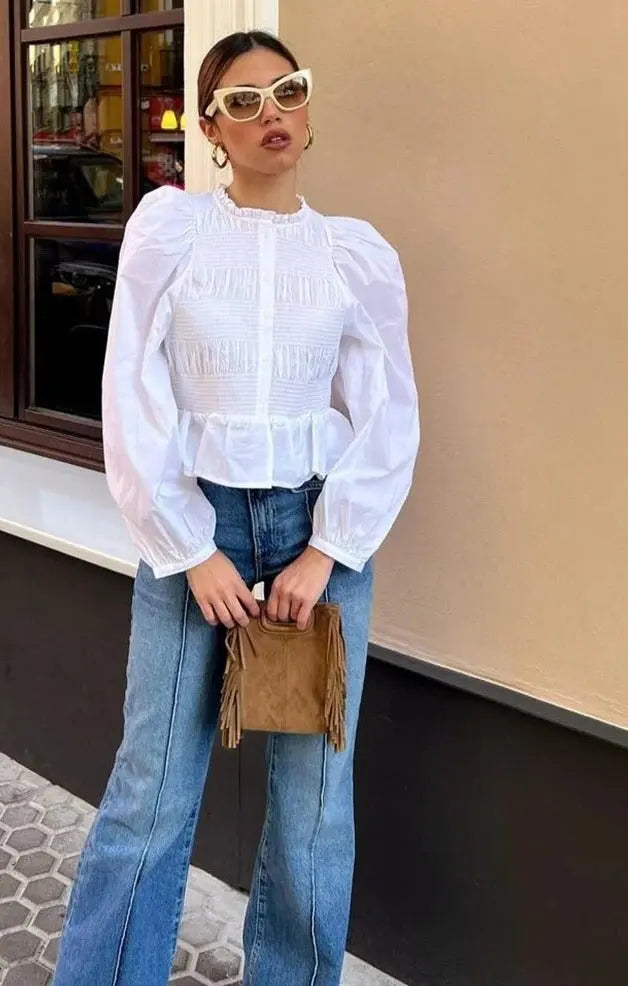 Weiße Bluse mit eleganter Passform für Damen Mivona