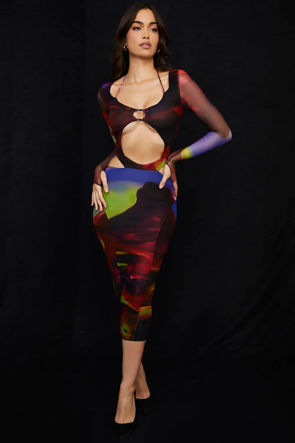 Midikleid mit Print und Cut Outs für Frauen Mivona