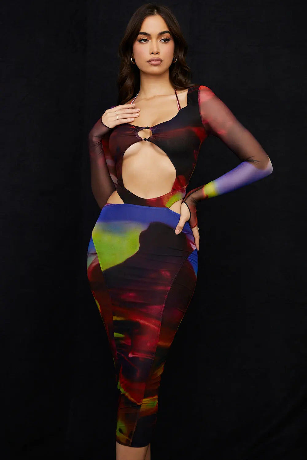 Midikleid mit Print und Cut Outs für Frauen Mivona