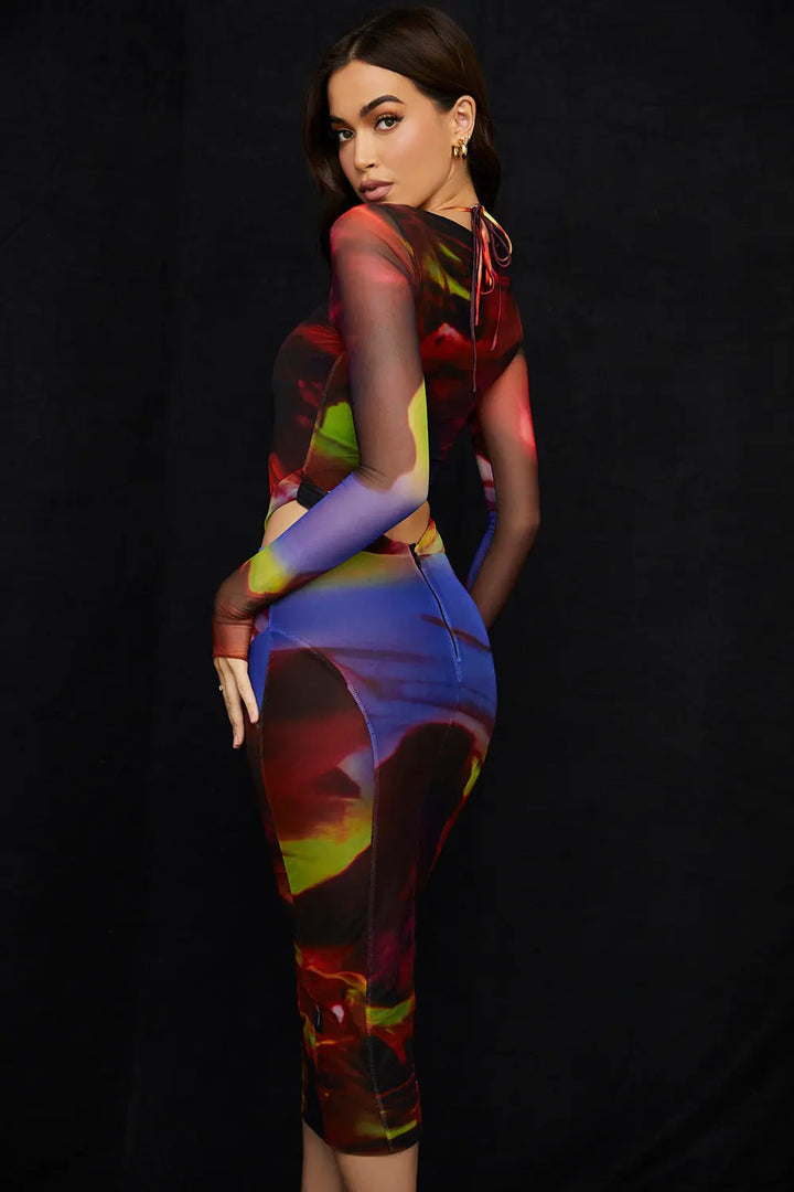 Midikleid mit Print und Cut Outs für Frauen Mivona