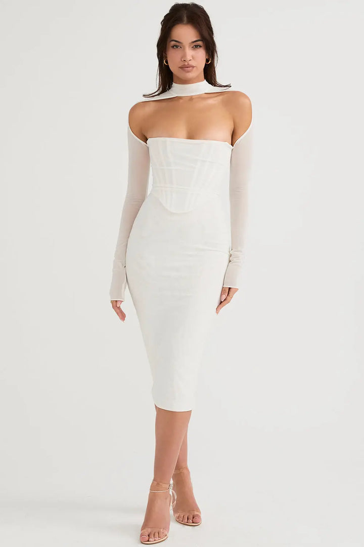 Midikleid mit Mesh Korsett und eleganter Kontur für Frauen Mivona